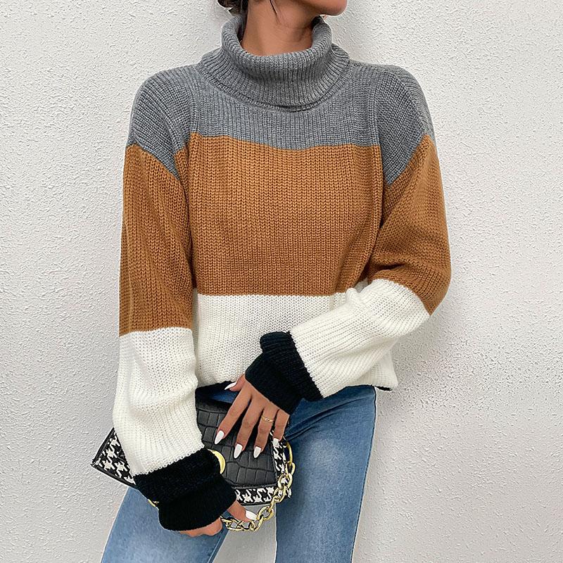 YYFS Женские модные повседневные осенне-зимние свободные свитера с длинным рукавом и высоким воротом