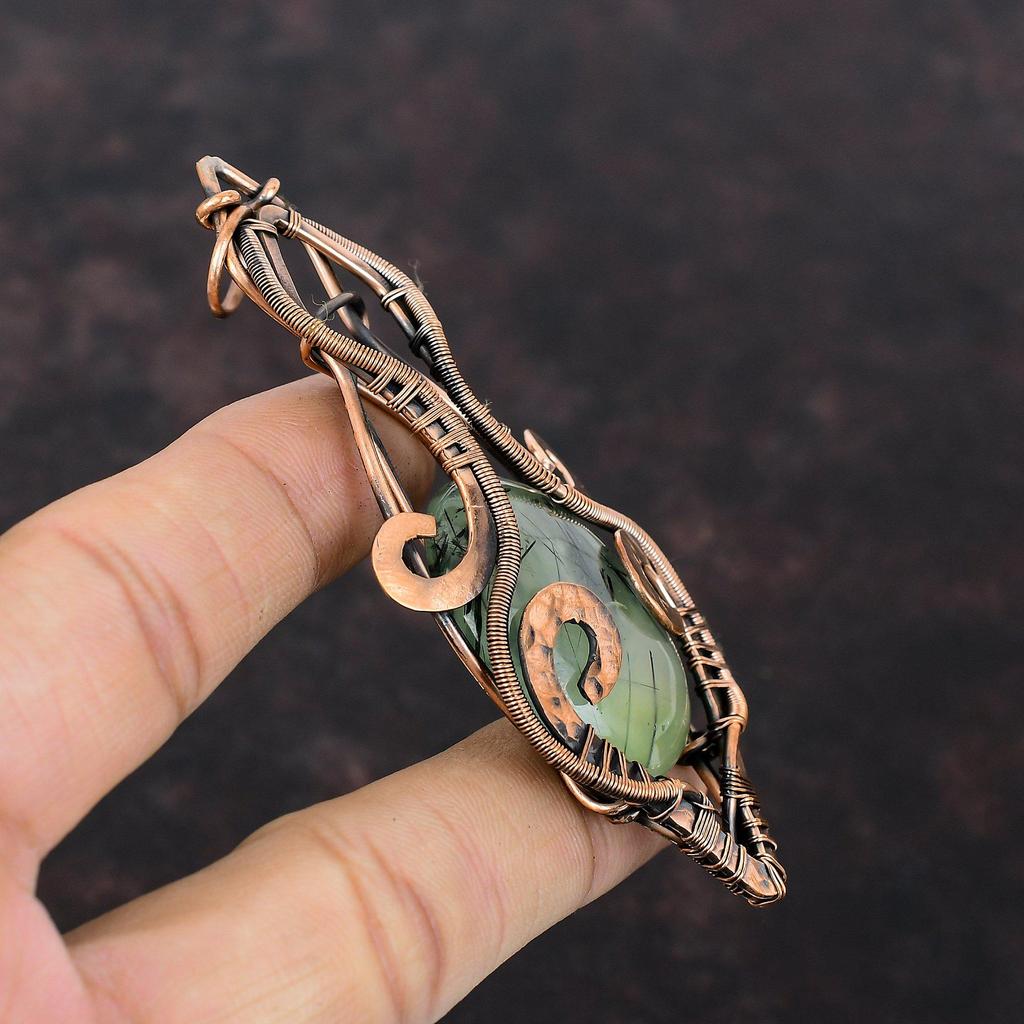 Moss Prehnite Pendant Copper Wire Wrapped Pendant Unique Design Jewelry Gemstone Pendant Dainty Copper Jewelry Handmade Pendant Wedding Gift
