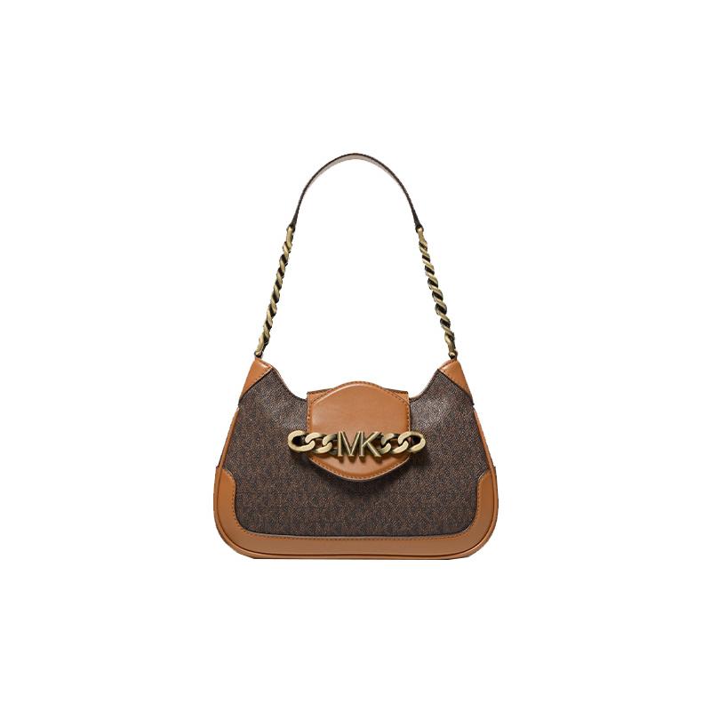 MICHAEL KORS Hally vintage color block chain presbyopia printed logo leather armpit bag hand shoulder bag women's acorn brown