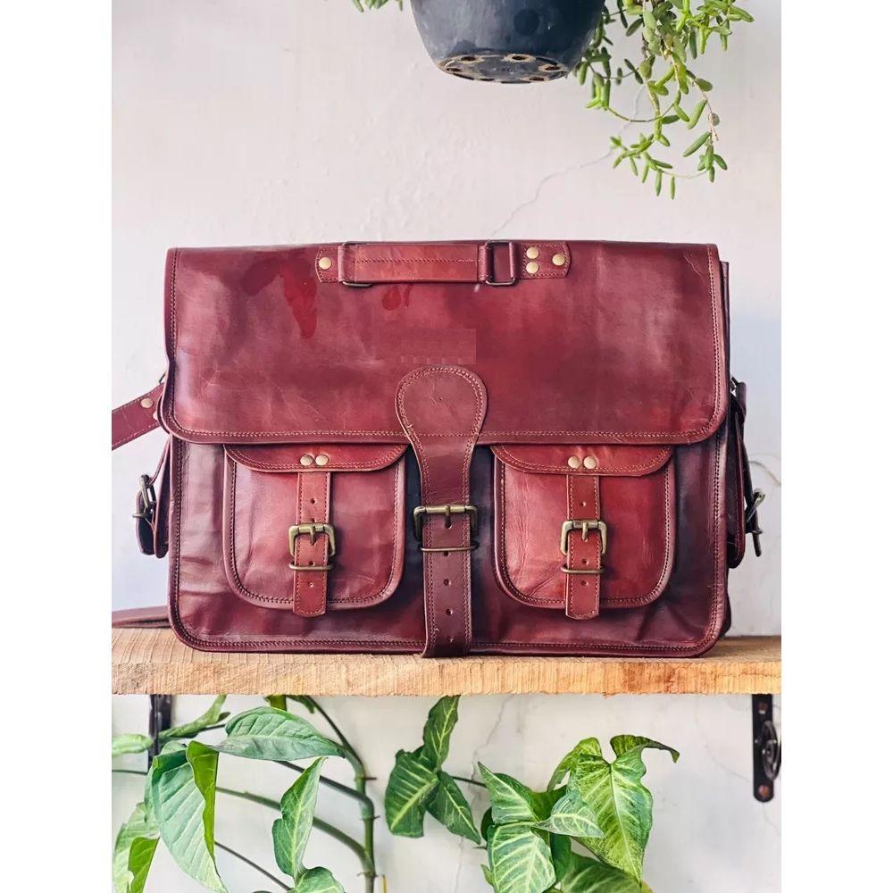 Новая сумка-мессенджер из козьей кожи через плечо, коричневая сумка ручной работы из козьей кожи ( Бесплатная черная сумка-слинг, размер - 9 x 7 x 3 дюйма )