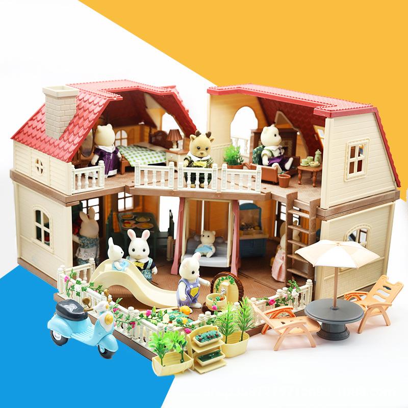 Forest Villa Set Toys Forest Animals Family Mini Furniture Model Living Room Bedroom Tv Refrigerator Ornament