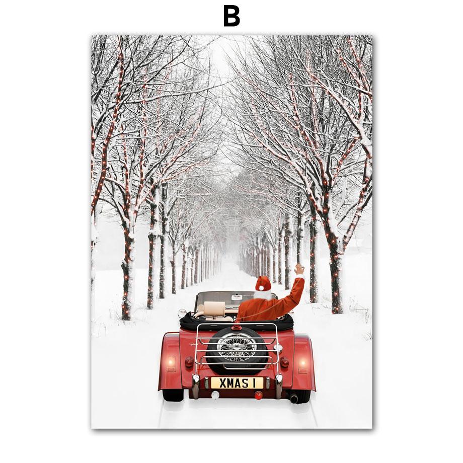 Настенная картина на холсте, Рождественская елка, красный дом, карета Санта-Клауса, олень, украшение для гостиной, постеры и принты, настенные панно