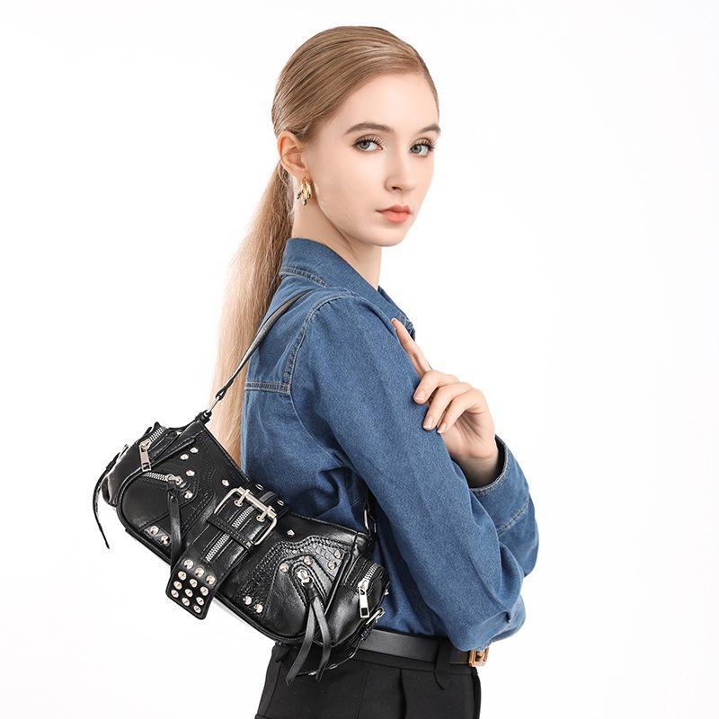 Cross-Border New European and American Retro Fashion Handbag Niche Design Hot Girl Y2K Single Shoulder Commuter Crossbody Motorcycle Bag