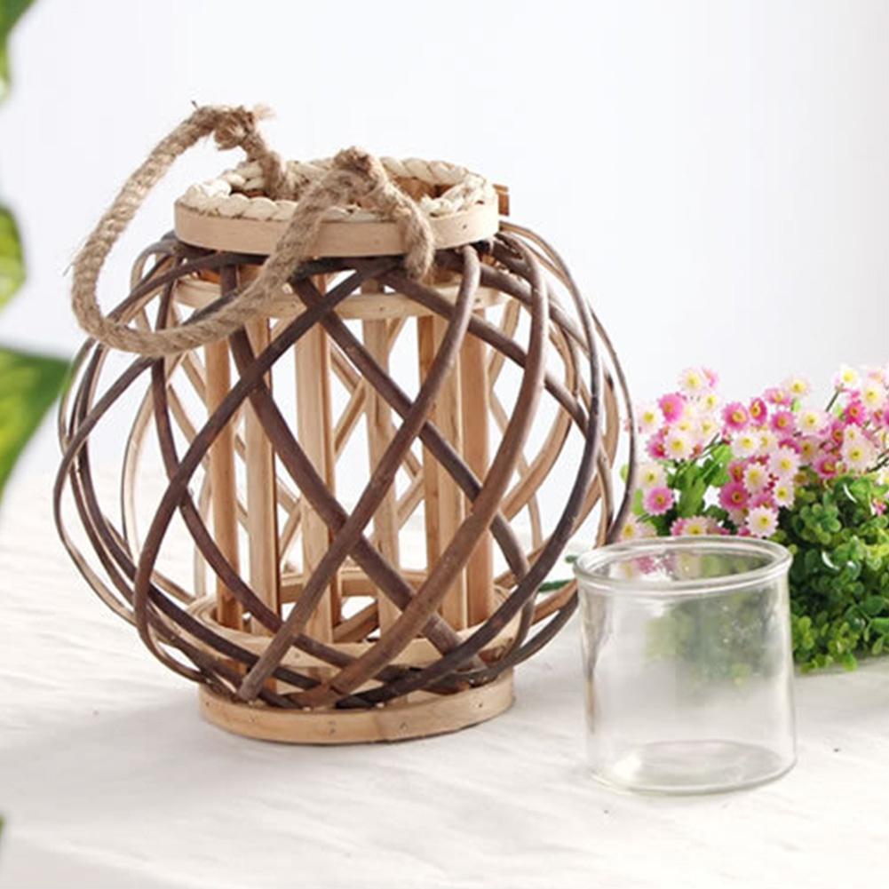 Подсвечник для чайной свечи в гостиной, ветрозащитный, для украшения дома, круглый, свадебный, винтажный, деревянный, плетеный, фонарь, подсвечник