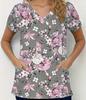 Женская рабочая униформа с цветочным принтом, короткий рукав, V-образный вырез, футболка, топы, женская блузка, рабочая одежда для медсестер, клиническая униформа, размер XXS-6XL