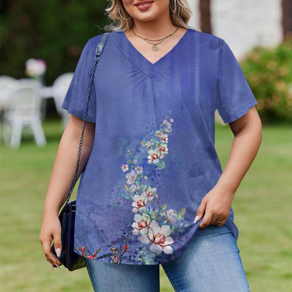 Женская модная повседневная свободная блузка большого размера с коротким рукавом, элегантная с V-образным вырезом, для работы