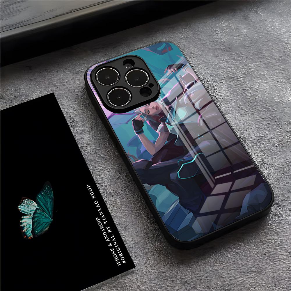 Чехол для телефона V-Valorant для iPhone 17 Pro Max 15 Pro 16 14 Plus 12 13 Mini 11 Pro Ударопрочный стеклянный чехол