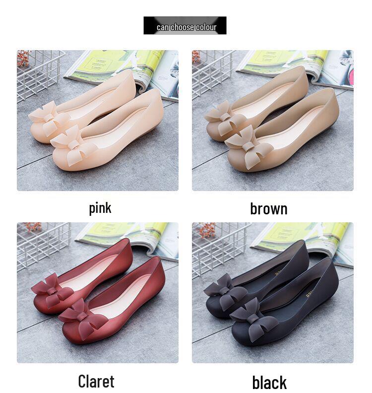 2024 Women's Bow Jelly Sandals: Thick Sole, Soft Material, Casual Low-Cut Beach Shoes
