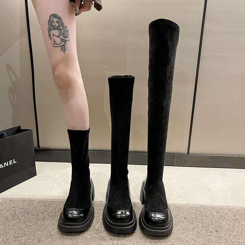 Over-knee Boots 2025 Autumn New Thin Boots Thick-soled Women's Short Boots Versatile Fashion Simple Thick-heeled Elastic Boots
