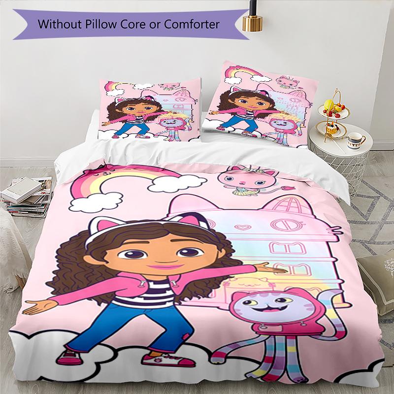 3pcs Gaby's Bubble House3 Design Cover Set - HD Printed Bedding with 1 Cover and 2 Pillowcases - Perfect for Home and Dorm Decor