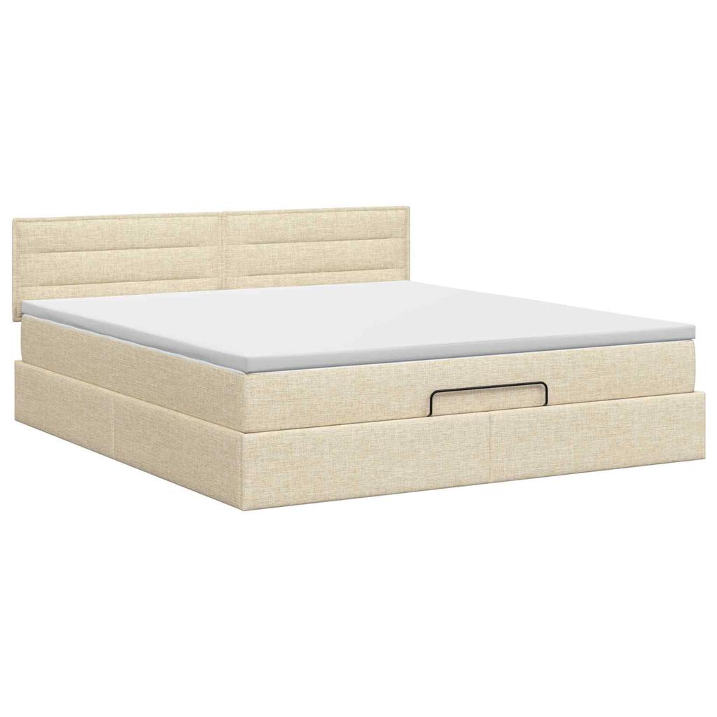 Ottoman Bed with Mattress and Headboard Cream 140 x 200 cm Fabric