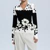 Women's Fashion Casual Print V-Neck Long Sleeve Button-Down Top