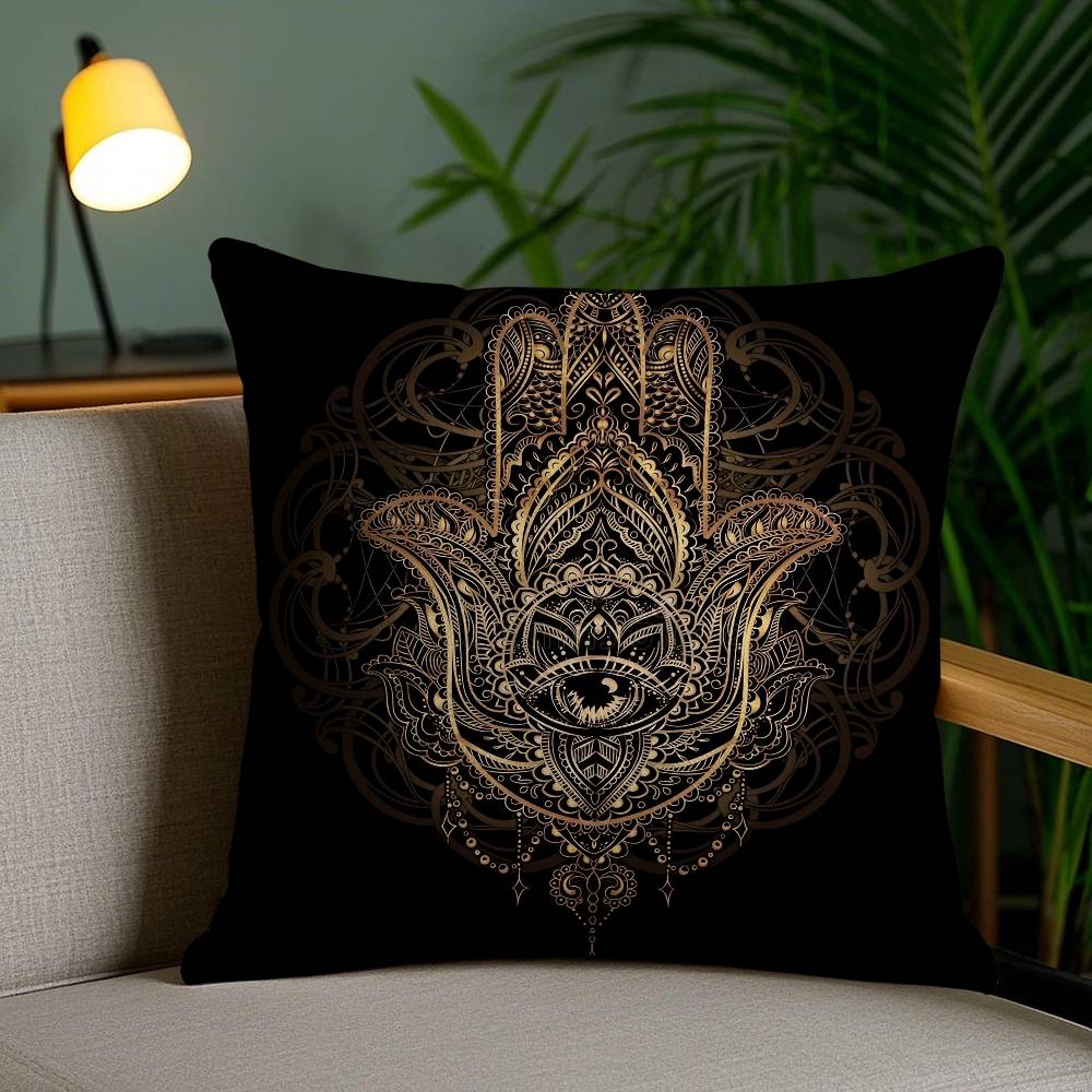 Beautiful Mysterious Style Hamsa-A Pillow Case Anti-dustmite Pillowcase Invisible Zipper Silky Short Plush Sofa Cushion Cover