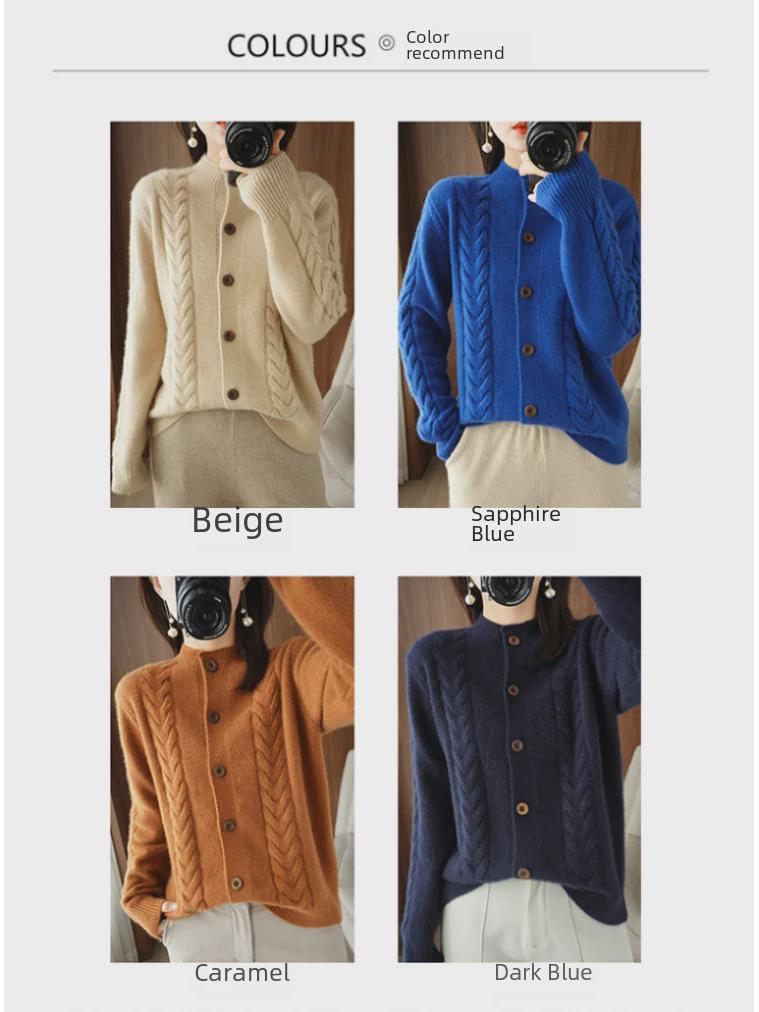 Women's V-Neck Sweater Jacket - Thick Knit Cardigan for Spring and Autumn 2024