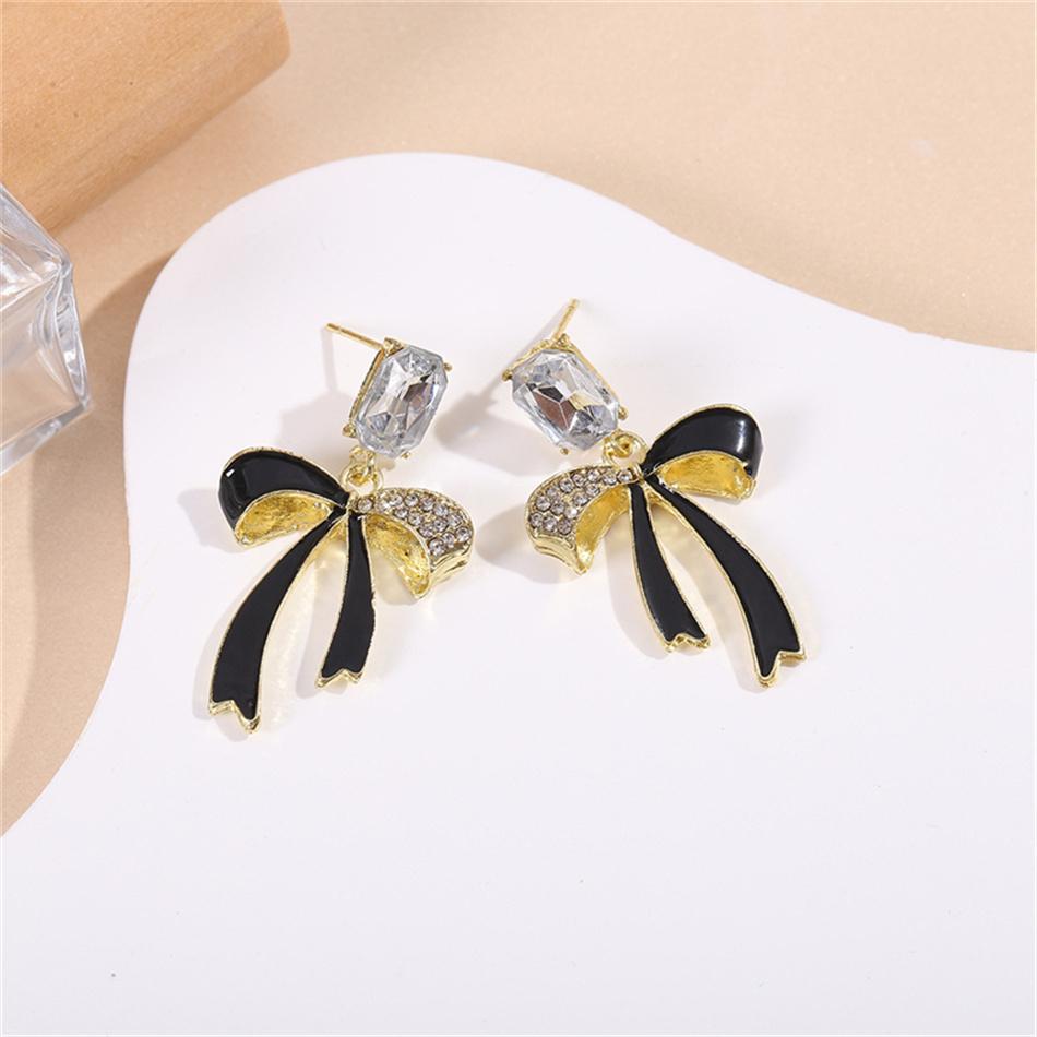 Корейские популярные серьги-кисточки с черным бантом, нежные модные высококачественные серьги с кристаллами, серьги с темпераментом