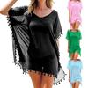 Swimsuit Cover Up Solid Color Loose Bikini Dress See-through Tassel for Holiday