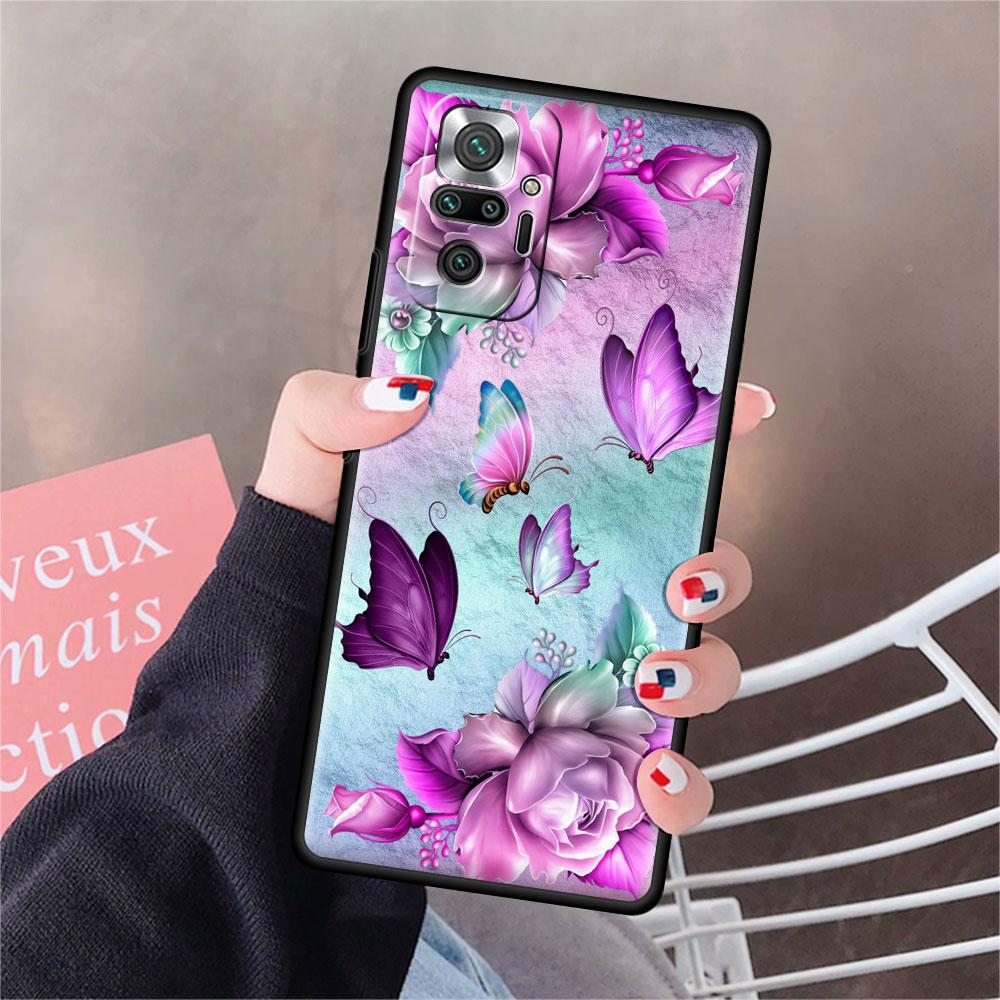 Funda для Xiaomi Redmi Note 10 9 11 Pro мягкий чехол для телефона 10S 9S K40 8 9A 9C 9T 7 10C 8T силиконовый чехол Diamond Flower Butterfly