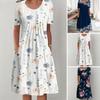 30-цветное плиссированное платье миди с коротким рукавом, круглым вырезом, свободным подолом, длиной до середины икры, женское платье-трапеция с цветочным принтом, повседневная одежда