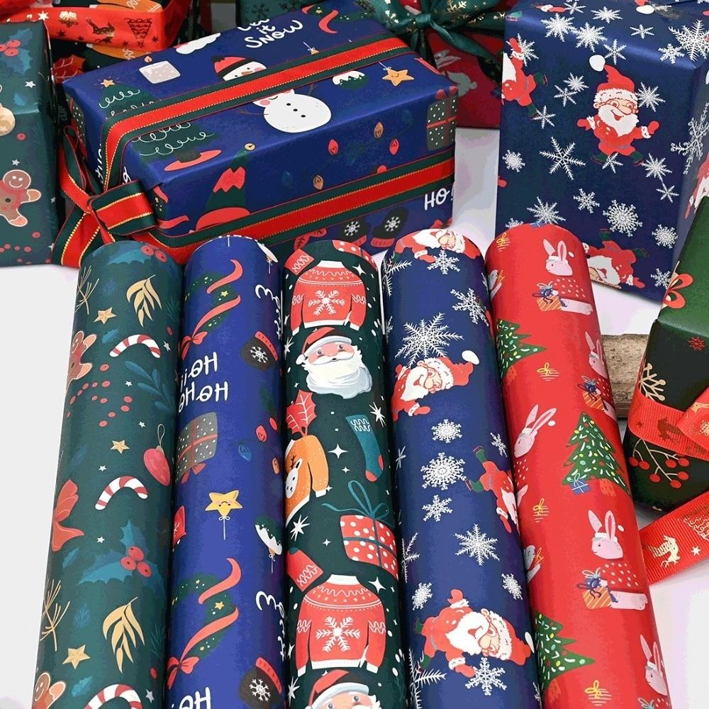 5PCS Santa Christmas Wrapping Paper Assorted Christmas Theme Gift Wrap Sheet Bouquet Wrapping