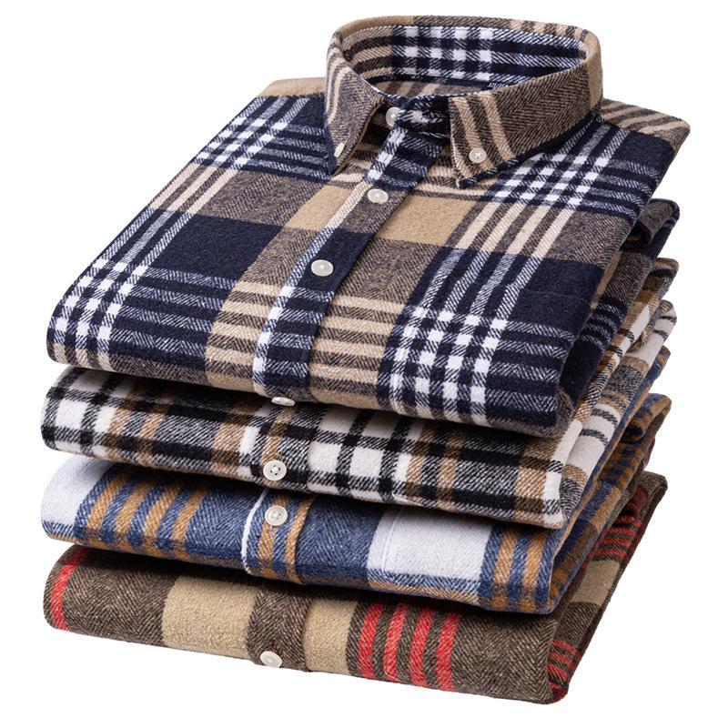 Мужская рубашка из чистого хлопка в клетку с длинным рукавом — модная, повседневная, универсальная