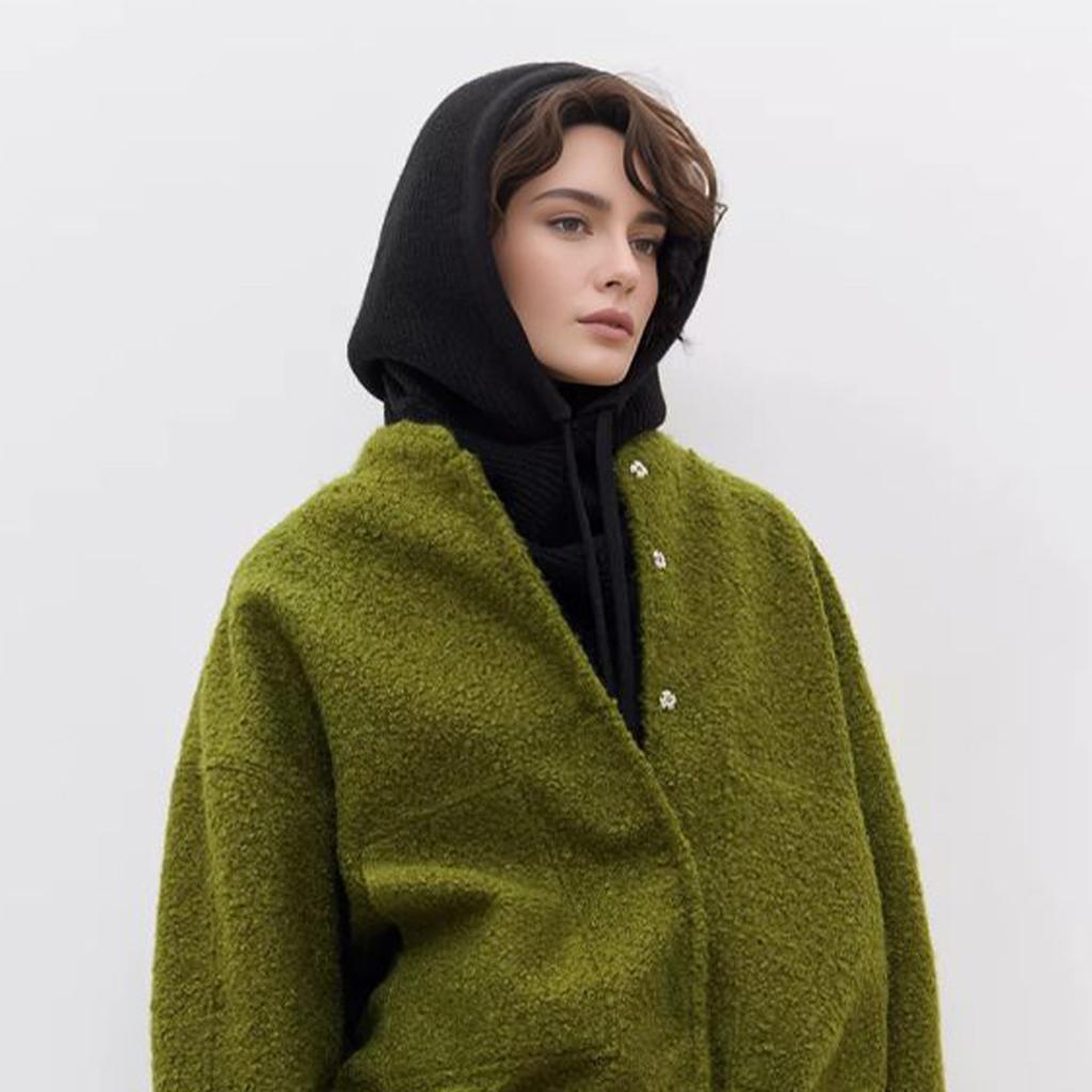 Winter Balaclava Hat Scarf  for Women Knitted Hooded Caps Outdoor Warm One-Piece Neck Collar Beanies Hats for Girls