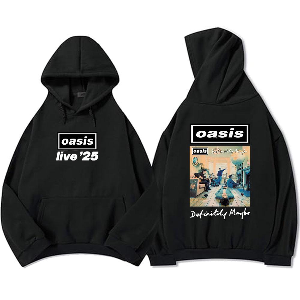 Определенно, возможно, графические толстовки с капюшоном Oasis-s Band Live'25 Графические толстовки Heavy Mental Fashion Men Sudadera Streetwear Unisex Casual Top