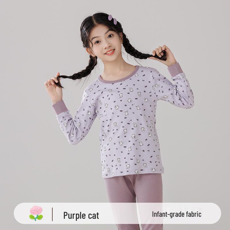 Детская теплая хлопковая пижама: Водолазки и брюки для мальчиков и девочек