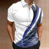 Men's Shirt Polo Casual Zip Short Sleeve Fashion Casual Zipper Summer Spring Regular Fit 3D Golden Curve Print Shirt