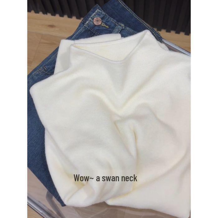 Фуфу Детский Голубой Вязаный Свитер с Полувысоким Воротником, Приталенный, с Длинным Рукавом для Осени и Зимы