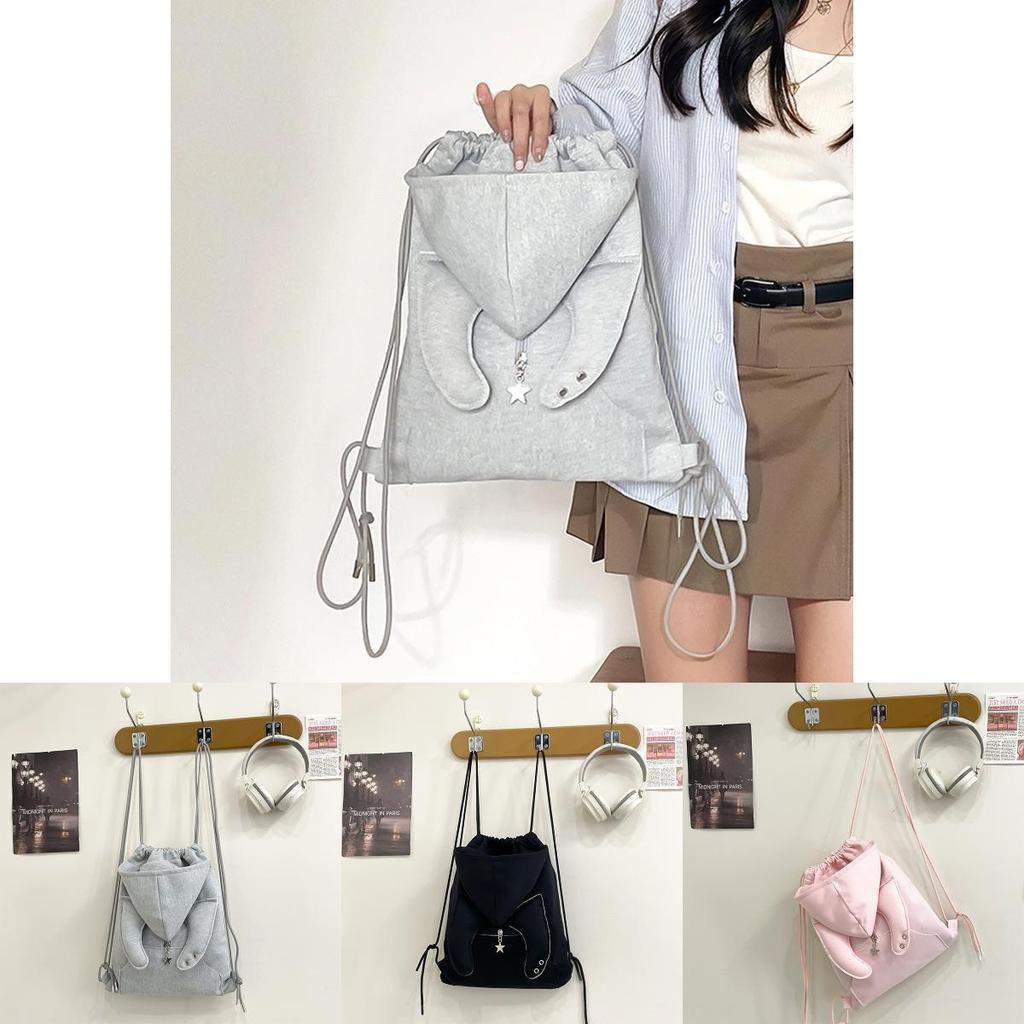 Girls Canvas Backpack With Drawstring Hood And Angel Wing Pattern For Daily Use And Travel