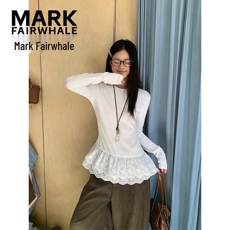 Mark Fairwhale Женская базовая футболка с длинным рукавом и кружевной отделкой
