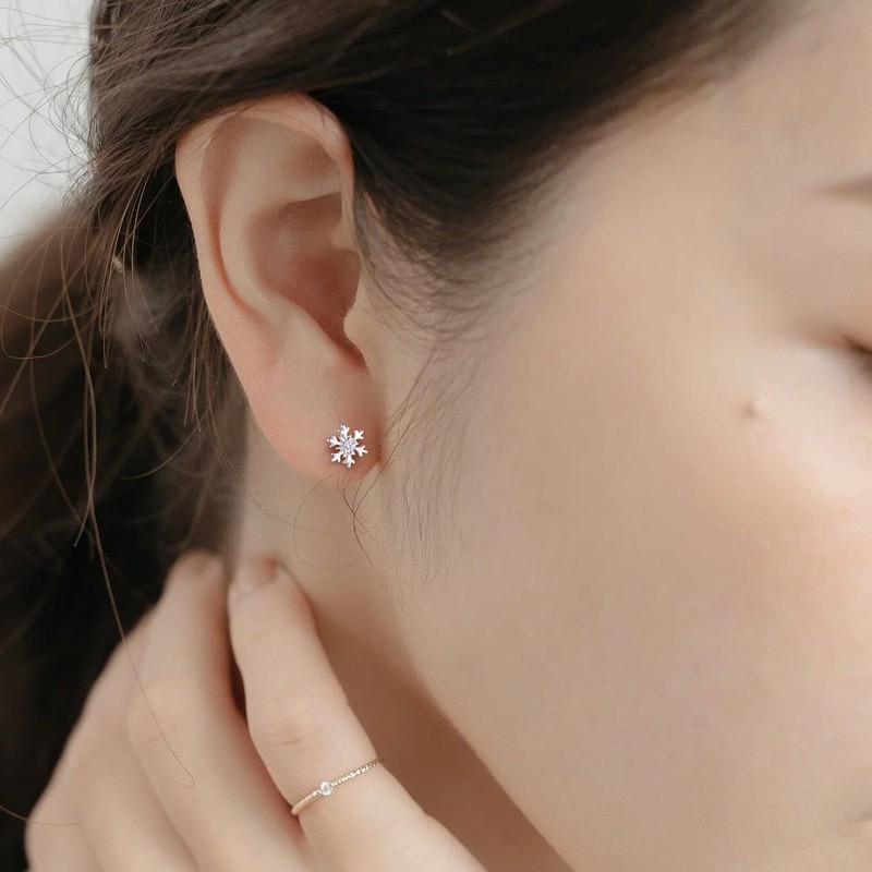 Серьги-гвоздики из серебра S925 с цирконами в виде снежинок - Корейский стиль, Рождественский подарок для девочек