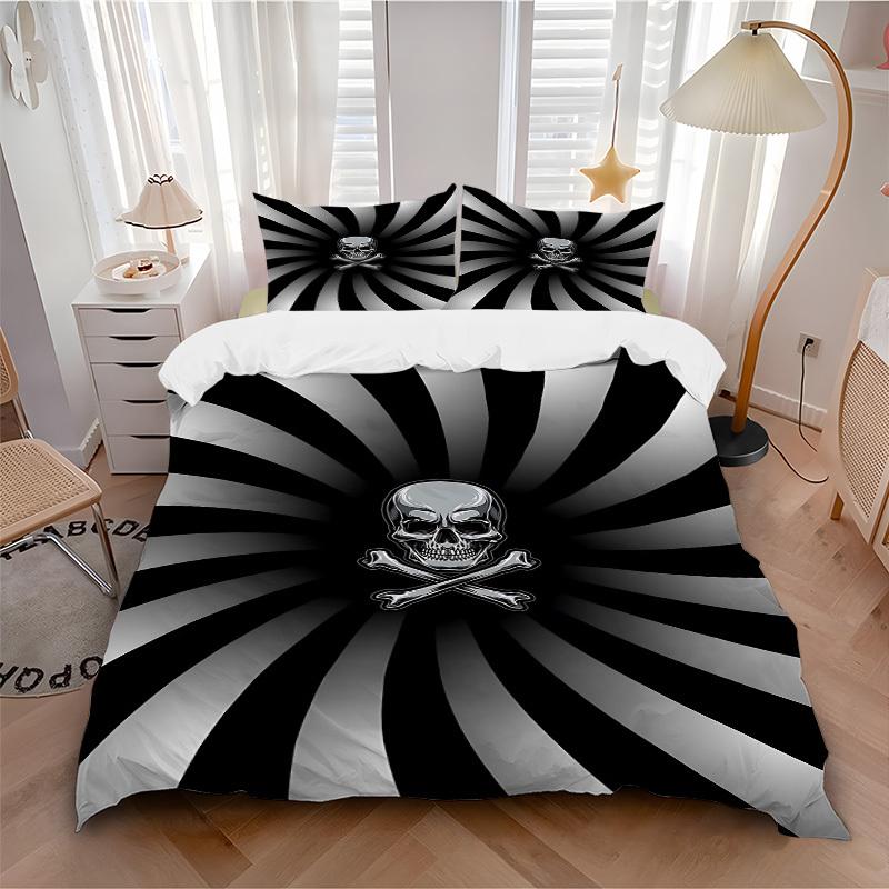 3pcs Skull Duvet Cover Set, Cover For Bedroom Guest Room (1 Duvet Cover + 2 Pillowcase, Without Quilt), yy250922241