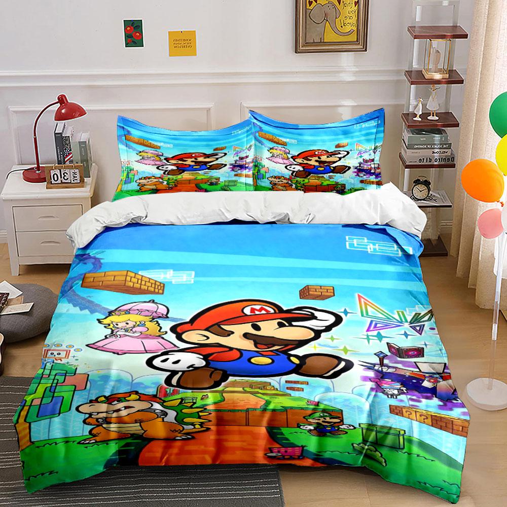 Mario-themed characters and blocks. Bedding sets Duvet cover sets Duvet covers Pillowcases(1 * Duvet Cover 2 * Pillowcases, without duvet insert)