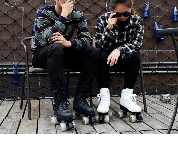 Розово-красные двухрядные роликовые коньки для взрослых с мигающими колесами - Кожаный стиль