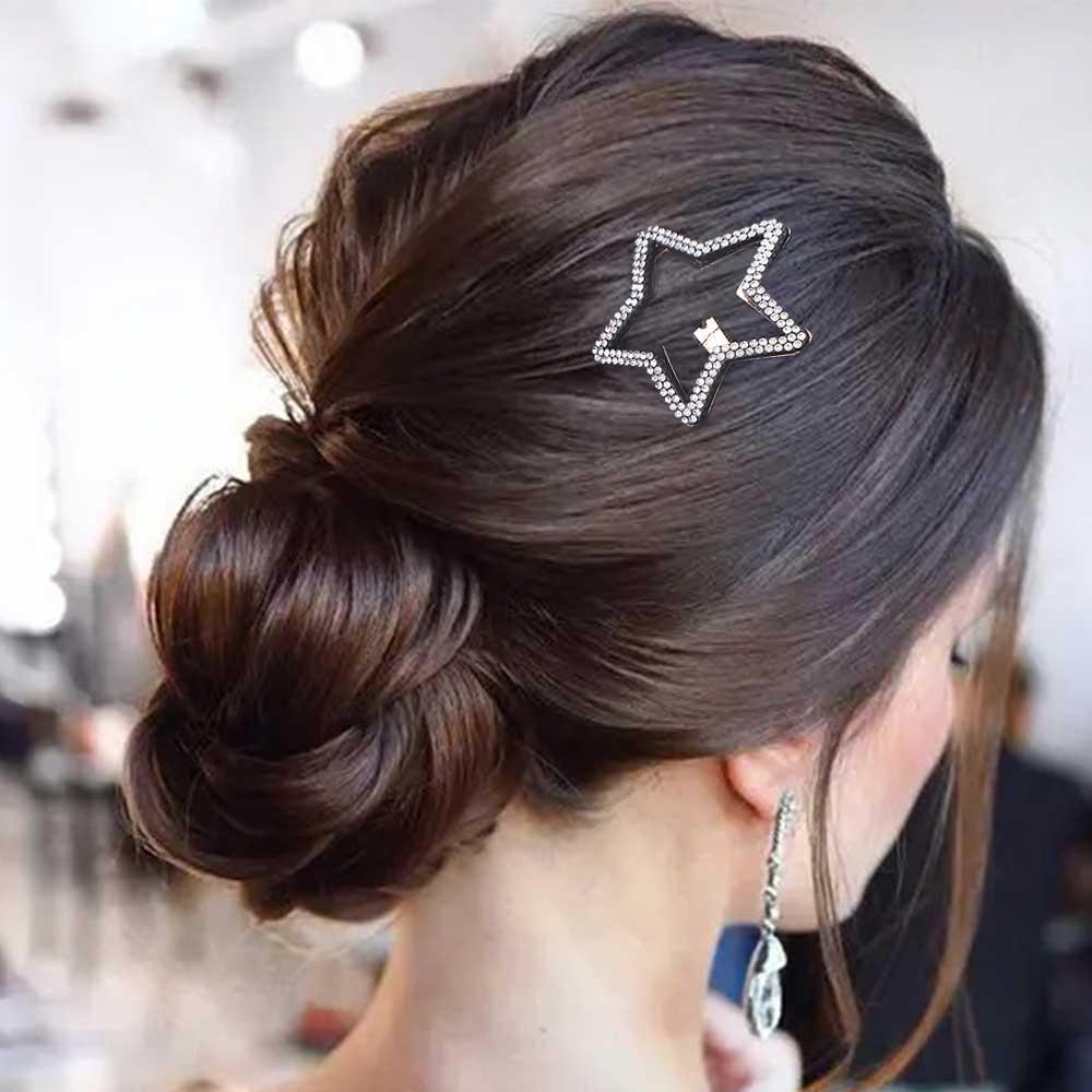 Metal Star Side Clip Y2k Hollow Hair Clip Personality Rhinestone Star BB Clip\ Children