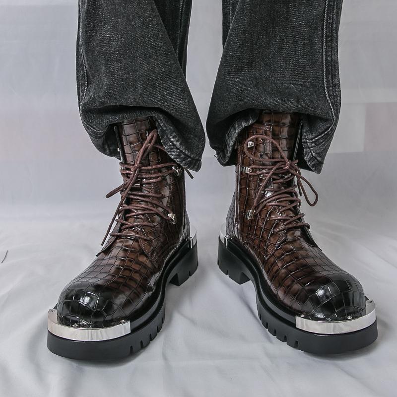 Мужские ретро ботинки на платформе с толстой подошвой в панк-стиле, ботинки-лифты в уличном стиле, мотоботы с большой головой, высокие ботинки, большой размер