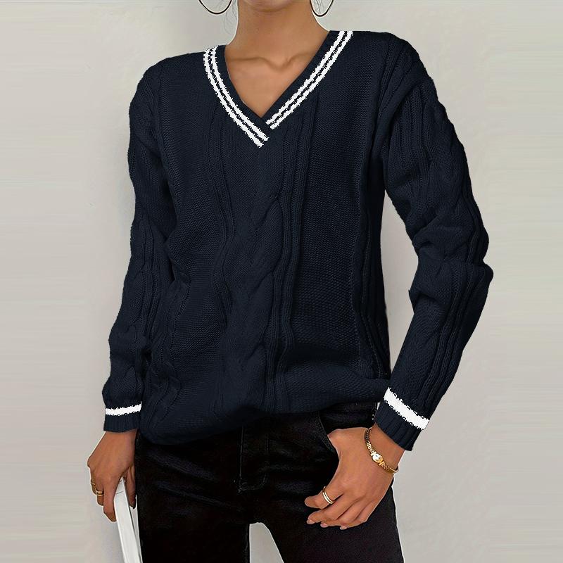 VONDA Women Autumn Warm V-Neck Long Sleeve Knitted Pullover Sweaters