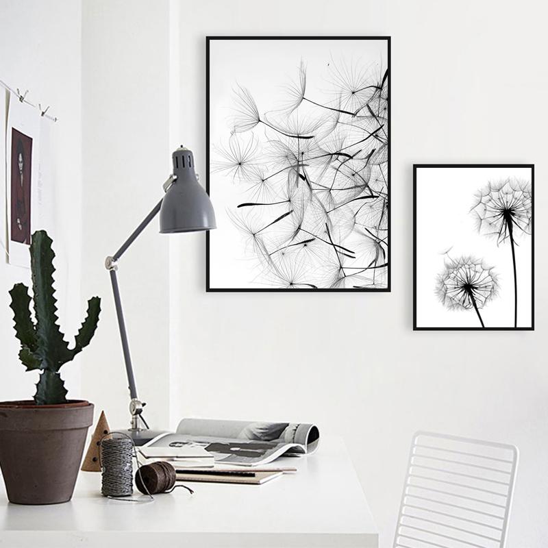 Современный черно-белый одуванчик с цитатами, настенное искусство, холст, живопись, постер, печать, дизайн интерьера, украшение гостиной