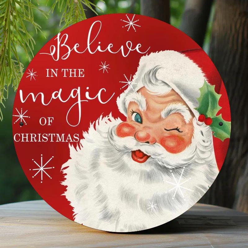 Vintage Style Believe in the Magic of Christmas Iron Wall Hanging Decorative Sign x Inch Santa Claus Motif Easy to Clean
