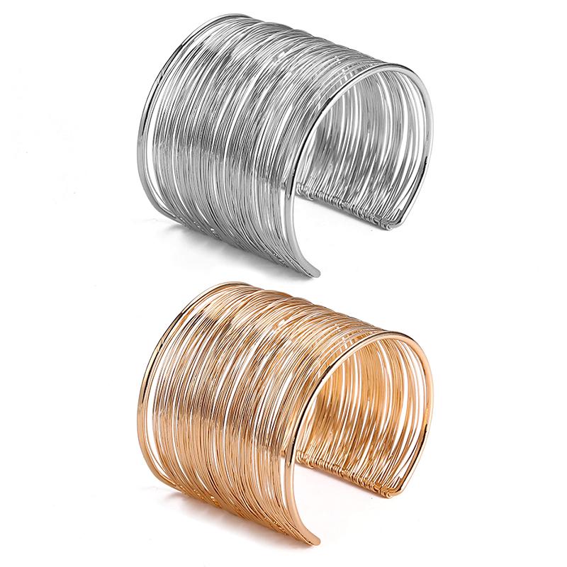 Винтажные Панк Многослойные Широкие Металлические Браслеты-Манжеты на Запястье для Женщин Преувеличенные Золотой Серебряный Цвет Металлический Браслет Женские Модные Украшения