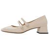 Angelina Leather Round Toe Buckle Chunky Heel Mary Jane Shoes 4cm Women Shoes Pink White CX041-BLH