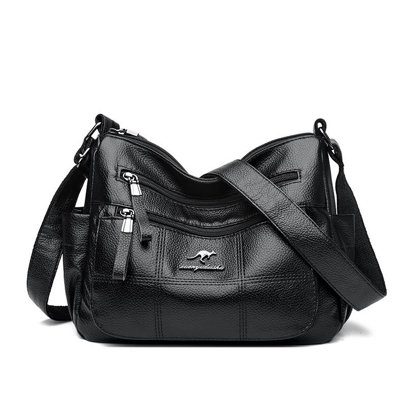 High End Soft Leather Women's Bag New Simple Middle Aged Mother's Crossbody Bag Commuting Multi Layer Large Capacity Shoulder Bag