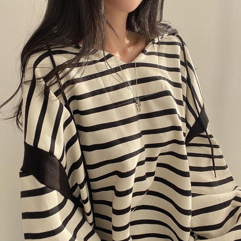 Striped Hoodie Casual Long Sleeve Sweatshirt Fashion Vintage Harajuku Oversized Hoodies