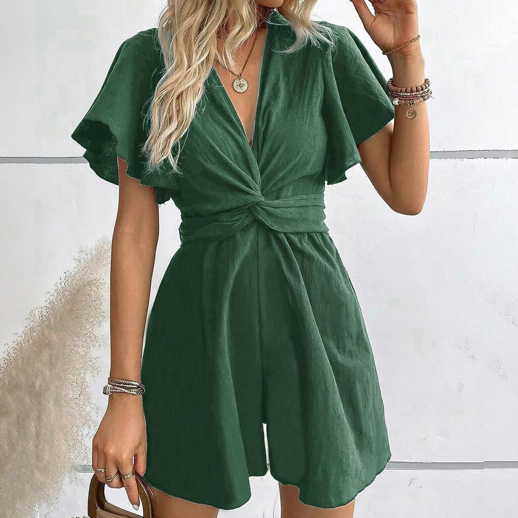 Women's Comfortable Casual Jumpsuit Short Sleeve Top Sweater Jumpsuit Shorts
