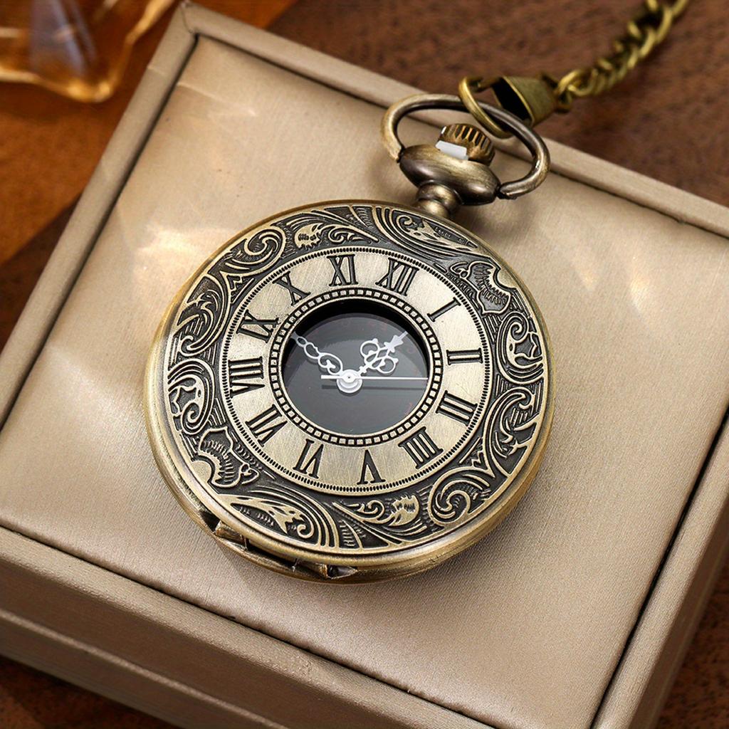 Vintage Charm Black Unisex Fashion Roman Number Quartz Steampunk Pocket Watch Women Man Necklace Pendant with Chain Gift