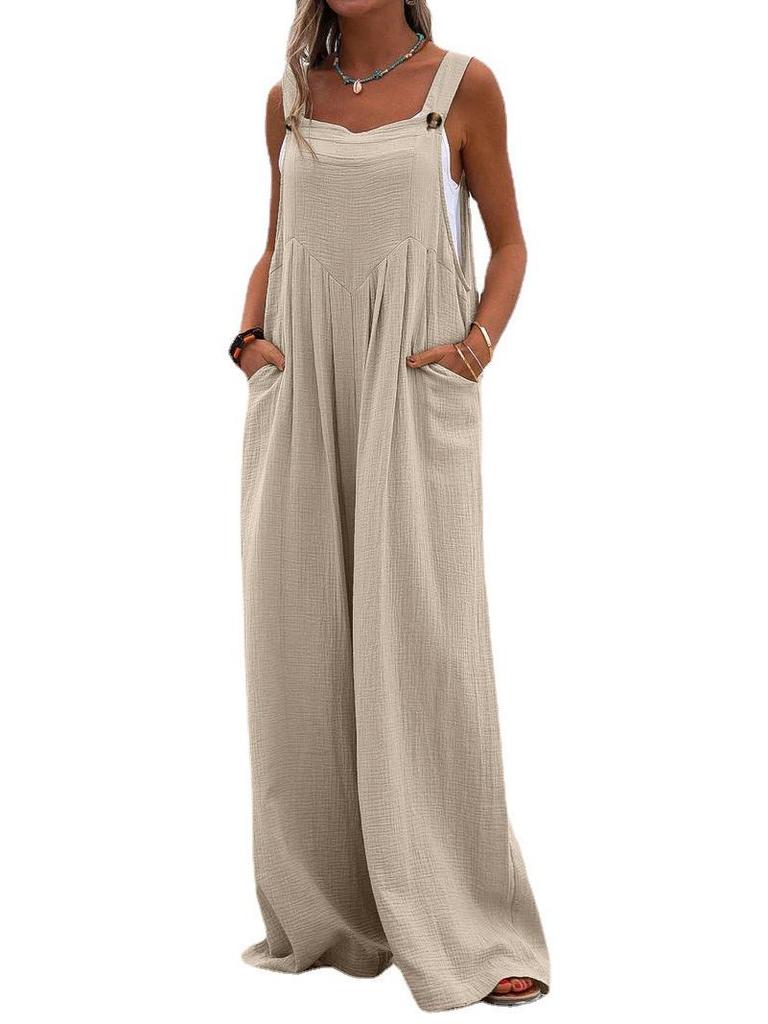 Women's Solid Color Casual Button Jumpsuit - European & American Style