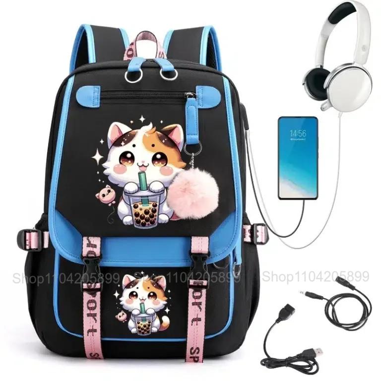 Милый Рюкзак-Котик с Бабл-ти Мультяшный Рисунок Корги Mochila Школьная Сумка для Учеников Мальчиков Девочек Подарок Большой Вместимости для Ежедневных Поездок Rucksack