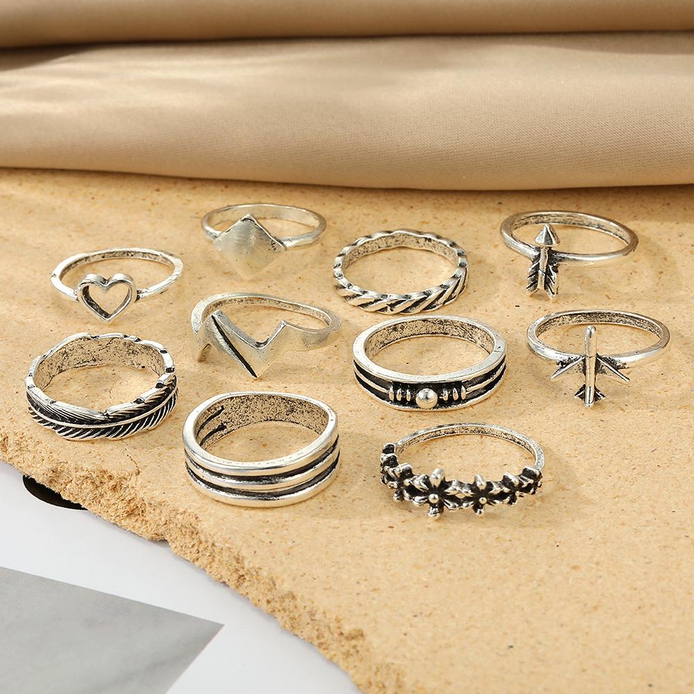 10шт творческий любовь самолет стрелка ретро панк кольца набор женщин модные ювелирные изделия