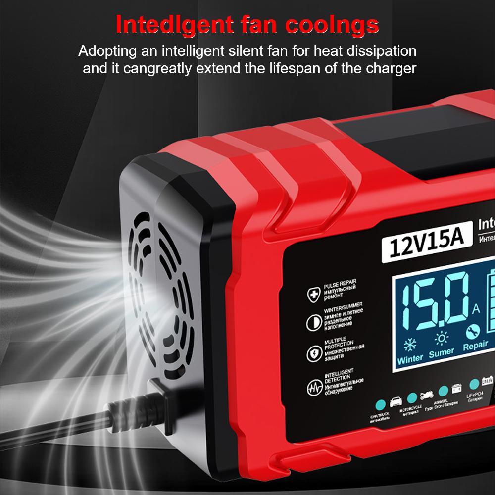 2025 Новое Свинцово-кислотное Умное Зарядное Устройство 12В 15А 12А Интеллектуальное Импульсное Восстановление Зарядка Аккумулятора Автомобиля Мотоцикла Многофункциональное Обслуживание